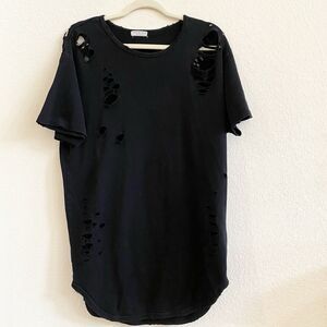 Maison Nord Destroyed Black Cotton Distressed Tunic‎ Women’s Shirt Tshirt M
